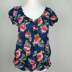Gilly Hicks Women top size L floral blouse blue L